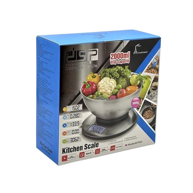 ترازوی آشپزخانه دی اس پی مدل KD7033 کاسه دار استیل