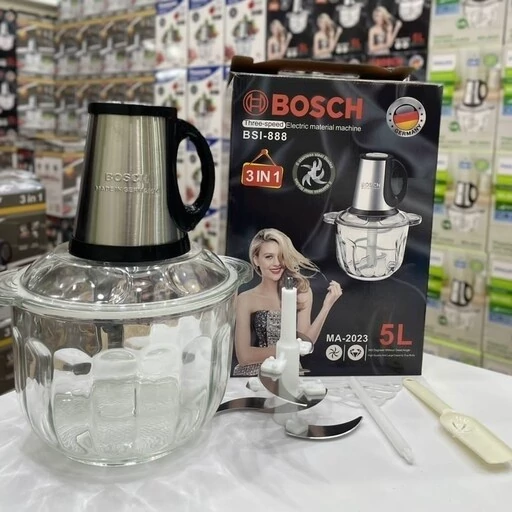 خردکن بوش پنج لیتری شیشه پیرکس دارای 6 تیغه و همزن دارد- قدرت 6000W وات-MA-2023 کد ۶۹۶۴