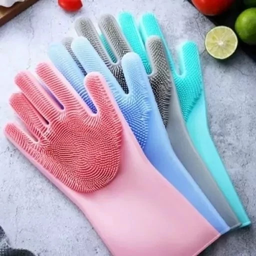 دستکش سیلیکونی پرزدار ( سایز بزرگ یک جفت وارداتی) دستکش سیلیکونی ظرفشویی دستکش کد ۶۷۲۱