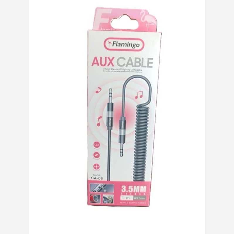کابل AUX فنری برند فلامینگو (Flamingo) طول 1.2 متر کد ۶۲۳۴
