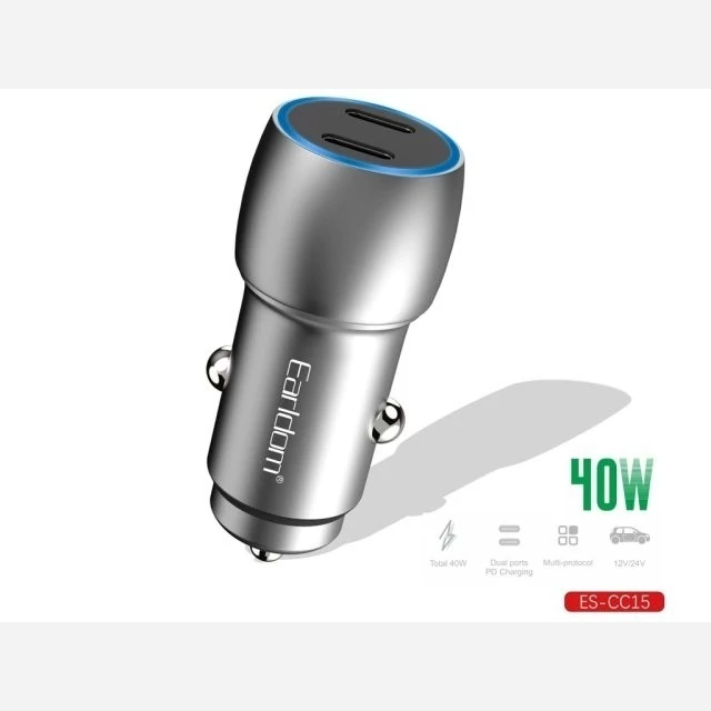 شارژر فندکی دو پورت تایپ سی 40 وات ارلدام CC15 Earldom CC15 Dual USB PD Car Charger 40W  کد ۶۱۱۳