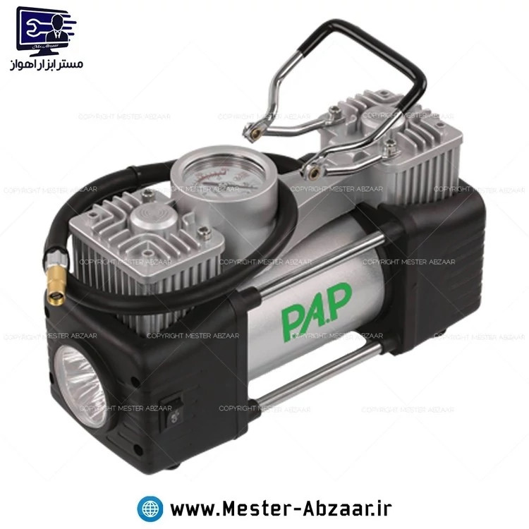 پمپ باد فندکی ماشین قابلیت اتصال به برق شهری قابل انتخاب دو سیلندر برند پی ای پی PAP مدل P.A.P AC-1502 کد ۵۸۲۷