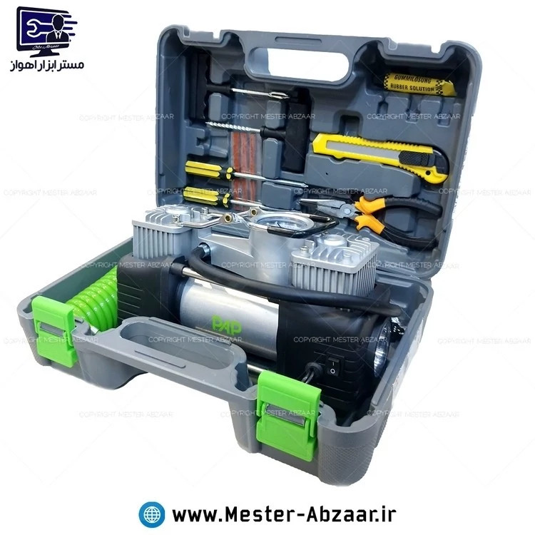 پمپ باد فندکی ماشین قابلیت اتصال به برق شهری قابل انتخاب دو سیلندر برند پی ای پی PAP مدل P.A.P AC-1502 کد ۵۸۲۷
