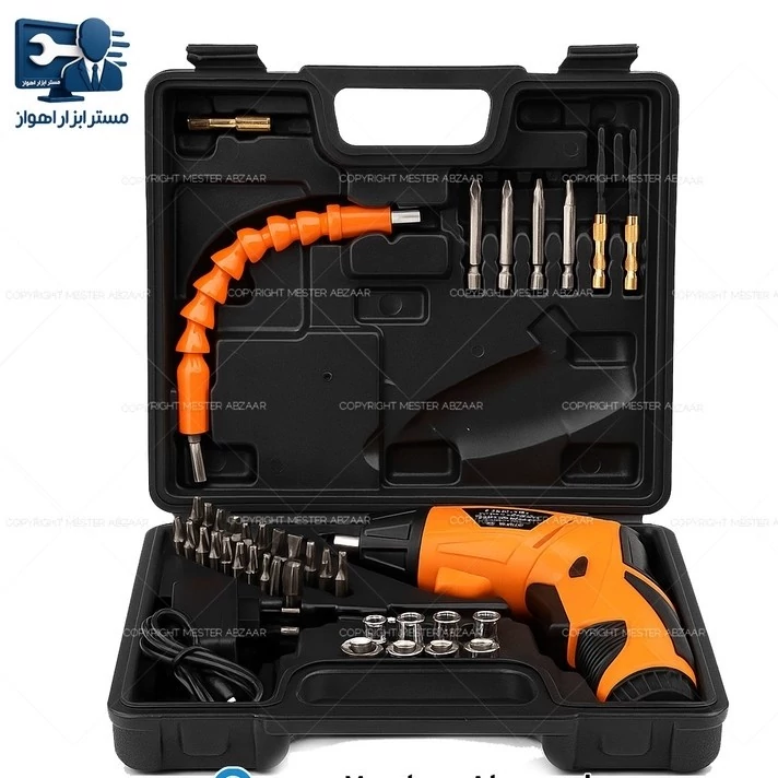 دریل پیچ بند 47 تکه تاشو با لوازم و کیف 3.6 ولت مدل CORDLESS 47PCS قابلیت چرخش به صورت تفنگی و استند سری 6 گوش دارای سری  کد ۵۷۸۱