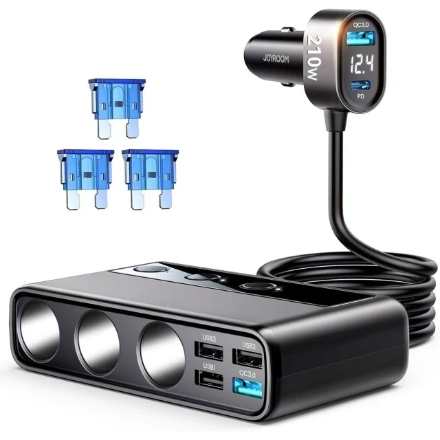 شارژر فندکی فست شارژ ماشین 210 وات تایپ سی  و یو اس ب جویرم JR-CL06 JOYROOM.  کد ۵۷۶۰