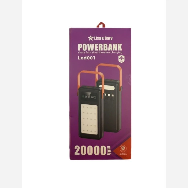 پاور بانک اصلی لیزا و گری مدل led001 ظرفیت 20000 میلی آمپرساعت Original Lisa and Gray Power Bank Model LED001 Capacity 2 کد ۵۵۲۶