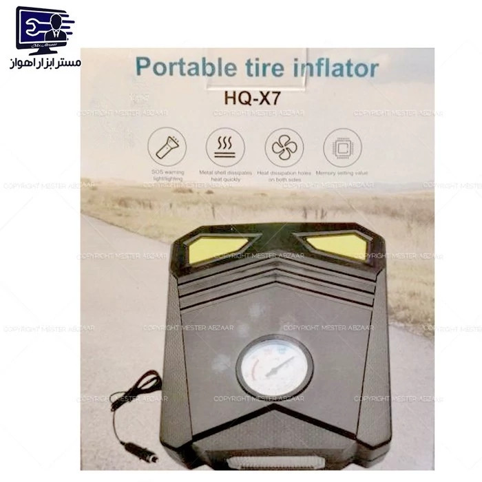 پمپ باد فندکی تک سیلندر خودرو کمپرسور هوا مسافرتی ماشین چراغ دار مدل HQ-X7 کد ۵۳۷۱