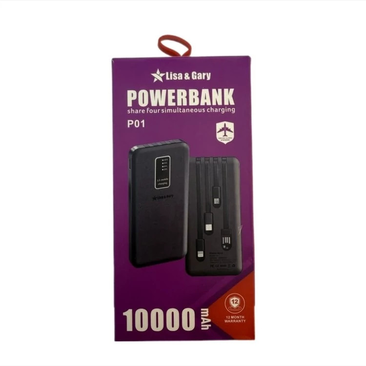 پاور بانک اصلی لیزا و گری مدل P01 ظرفیت 10000 میلی آمپر کد ۴۵۲۳