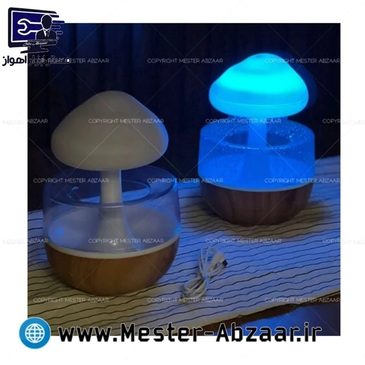 چراغ خواب آباژور رومیزی طرح قارچ باران زا دستگاه شبیه ساز باران و رطوبت 7 رنگ کد ۴۲۷۷