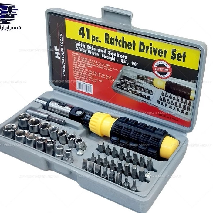 ست بیت و بکس 41 عددی جغجغه ای و پیچ گوشتی تاشو درایو 1/4 ام مدل HF 41PC کد ۴۱۱۳
