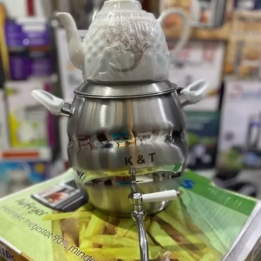 سماور روگازی کف چدن همراه با قوری ست بسیار زیبا