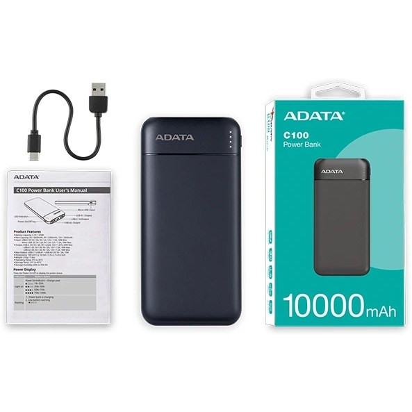 پاوربانک ای دیتا 20 وات مدل C100 ظرفیت 10000 میلی آمپر ساعت