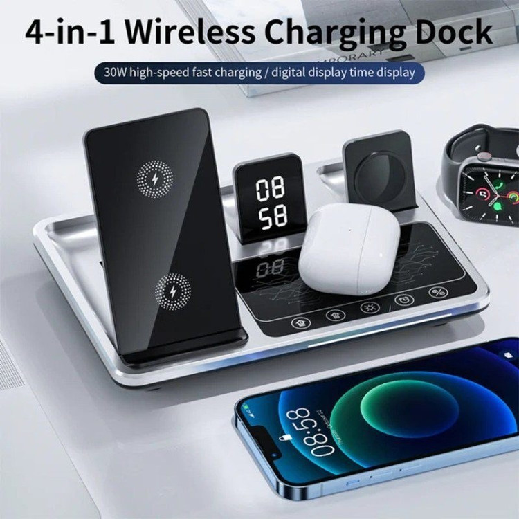 شارژر وایرلس گرین مدل GN4IN1WCSGY با توان ۱۵ وات و ۳ پورت USB Type C