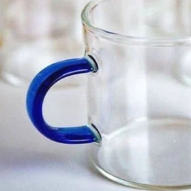 ست ۶ عددی فنجان قهوه خوری پیرکس دسته رنگی طرح گود مورنینگ