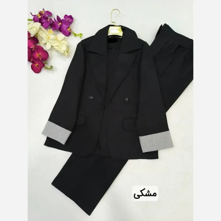 کت و شلوار زنانه مدل نسلیهان جنس مازراتی رنگ مشکی سایز 38 تا 46