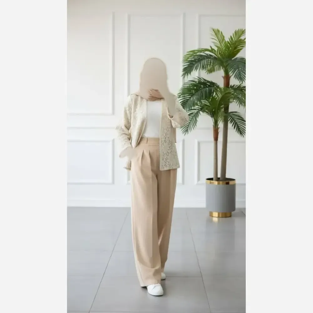کت و شلوار زنانه مدل گندم جنس مازراتی و گیپور