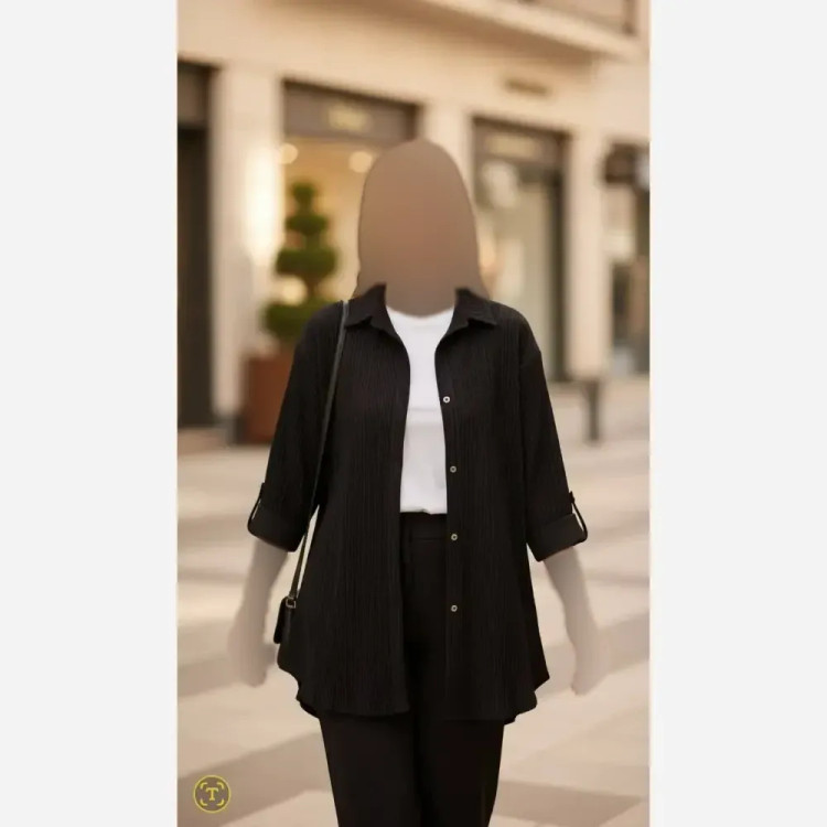 شومیز مانتویی مشکی زنانه جنس سوپر آیوا فری سایز