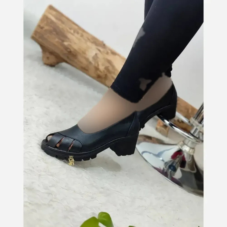کفش طبی بندی زنانه چرم فلوتر مشکی مدل تیم برلند با زیره PU سبک