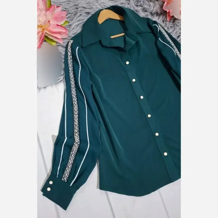 شومیز مجلسی زنانه الیزه آستین حریر منجوق دوزی شده