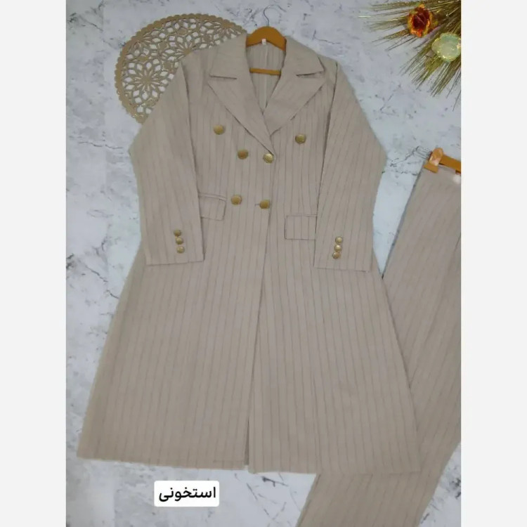 ست کت و شلوار اداری زنانه کتان پلاس دیپلمات قد بلند
