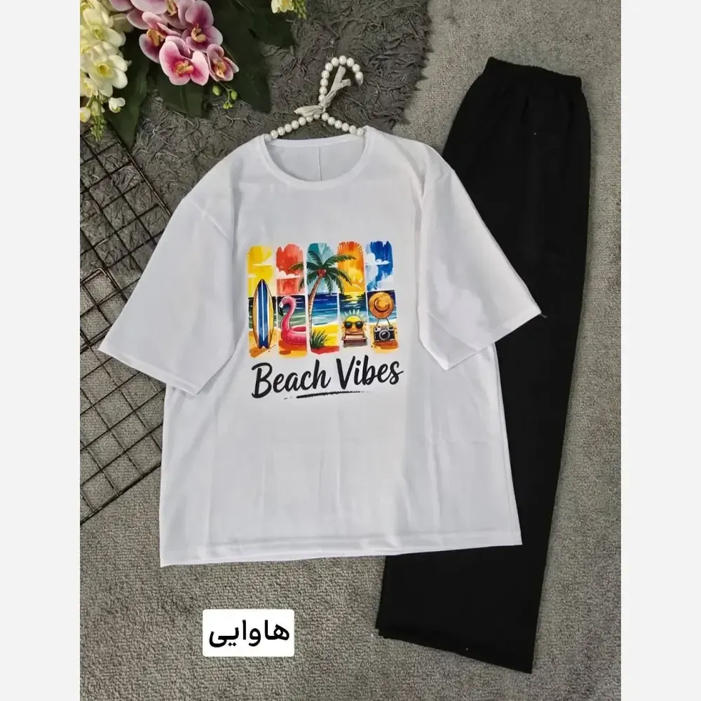 ست تیشرت و شلوار زنانه طرح سامر جنس پنبه گلکسی فری سایز 38 تا 46