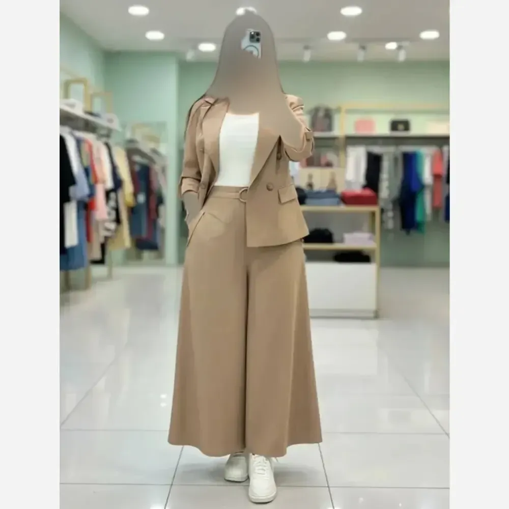 ست کت و دامن شلواری لینن زنانه مدل سارا خنک و تابستانه