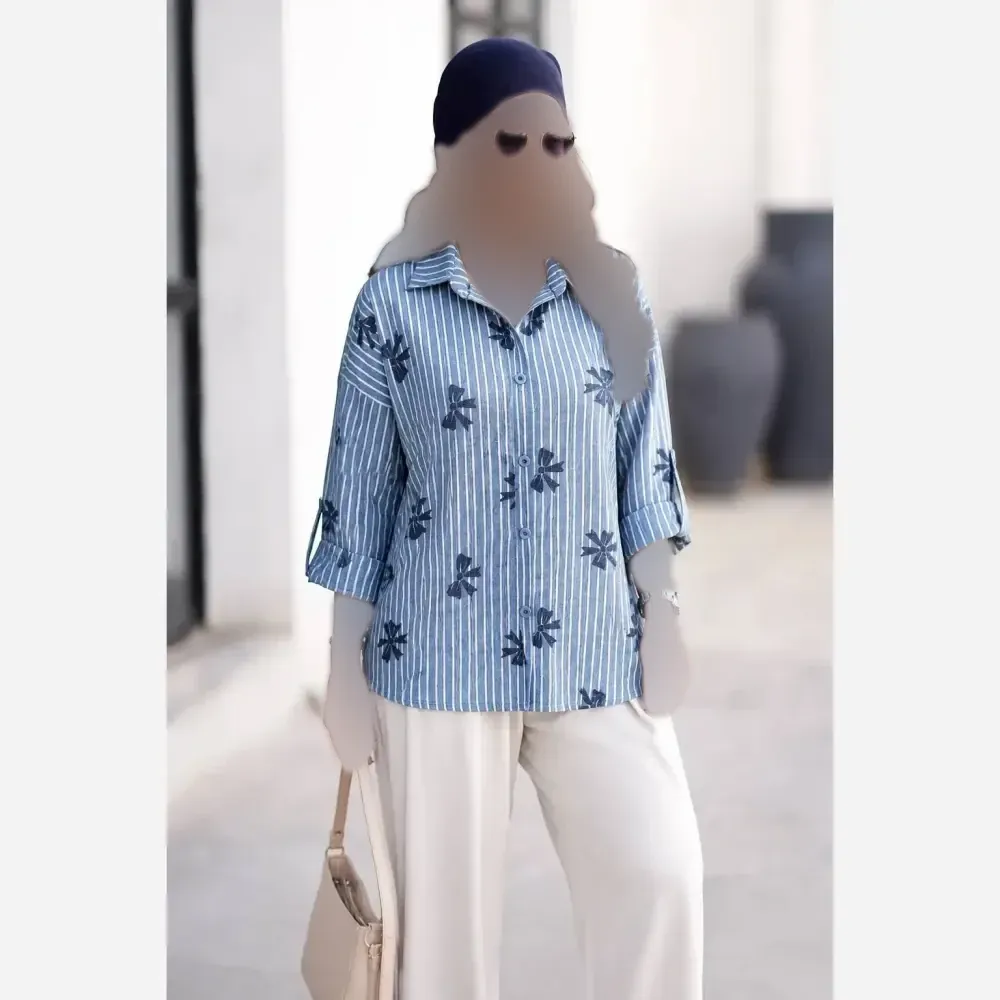 شومیز راه راه نگین دار زنانه جنس ایوا کاملس فری سایز 38 تا 46