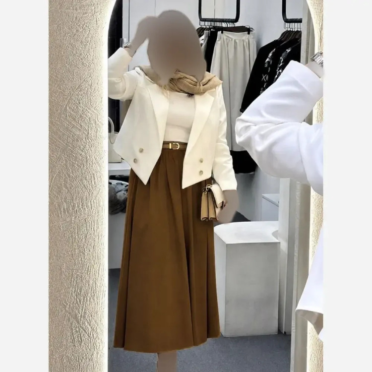 ست کت و دامن زنانه لنین فری سایز مدل فرشته با کمربند