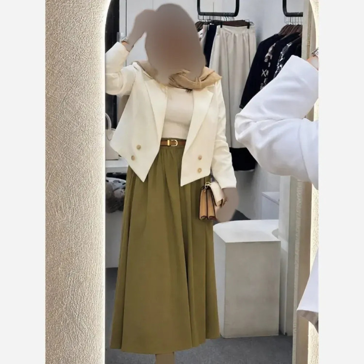 ست کت و دامن زنانه لنین فری سایز مدل فرشته با کمربند