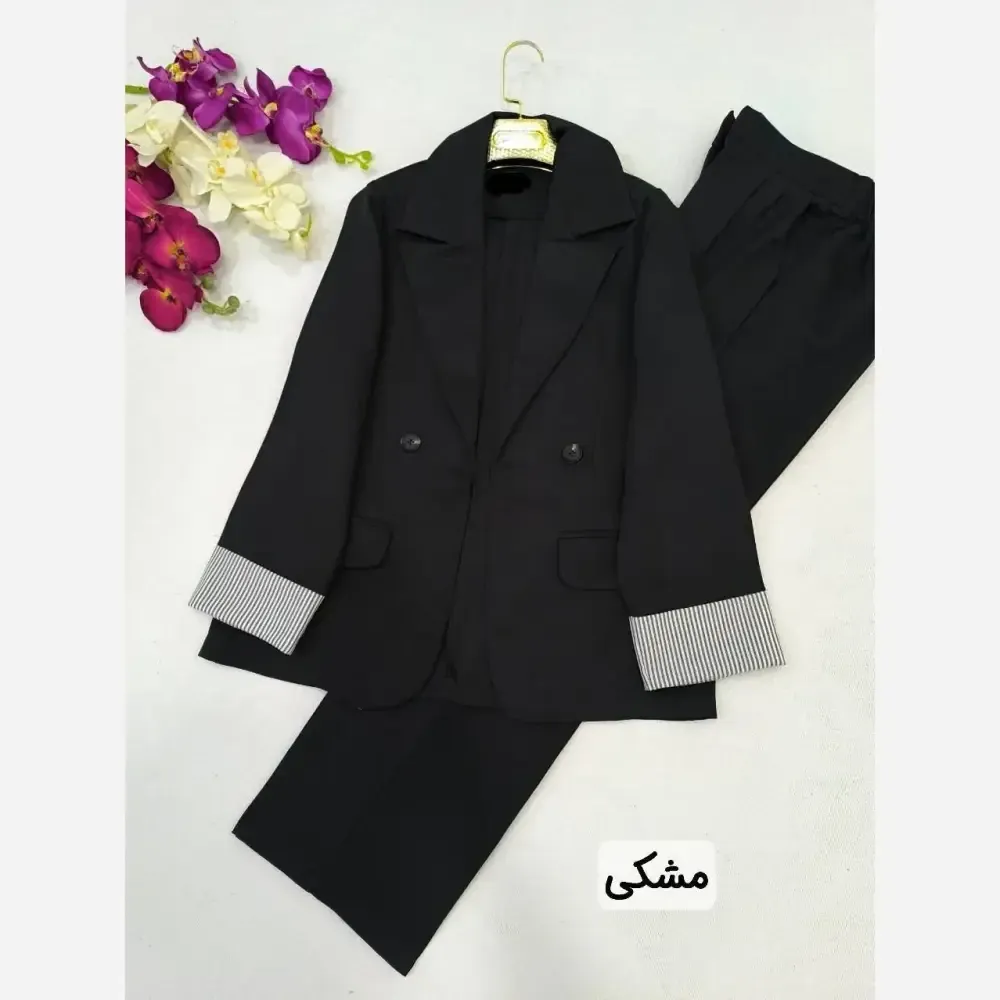 کت و شلوار زنانه مدل نسلیهان جنس کرپ مازراتی رنگ مشکی