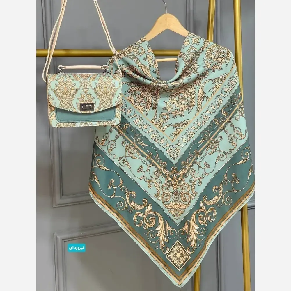 ست کیف و روسری الیزابت با کیف مخمل و چرم و روسری نخی منگولهدار