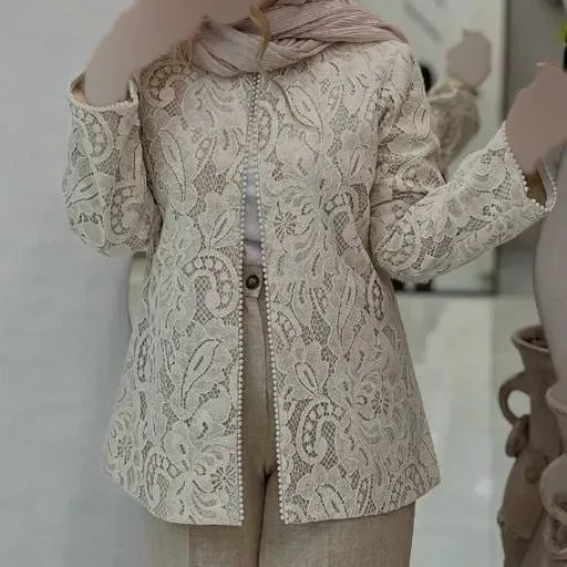 ست مانتو و شلوار مجلسی گیپور و مازراتی مرواریدی زنانه