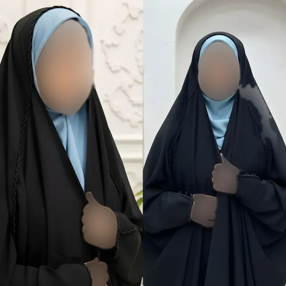 چادر جده دخترانه منجوقدوزی شده جنس کرپ حریرالاسود مشکی