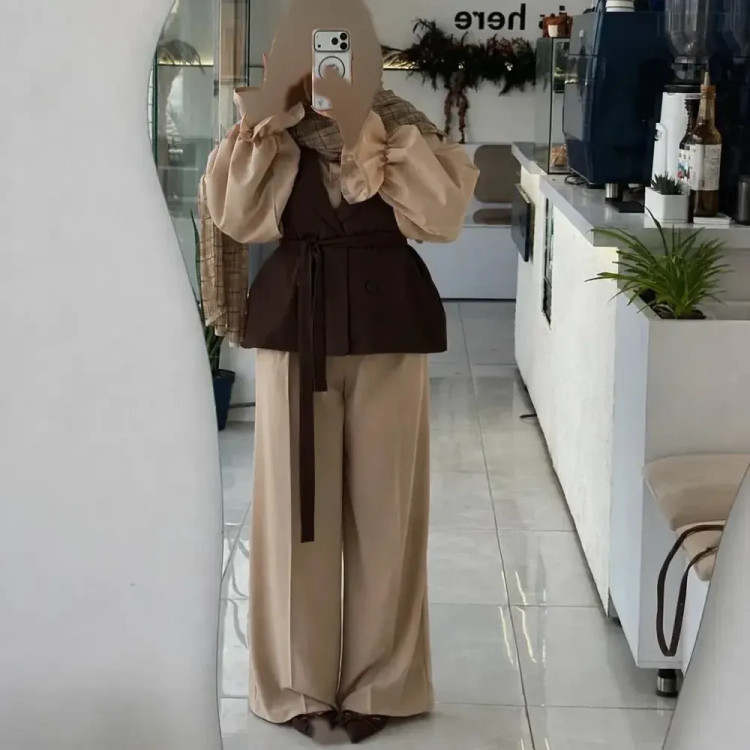 ست سه تیکه زنانه روژین جنس مازراتی شامل وست شومیز و شلوار پیله دار سایز 38 تا 50