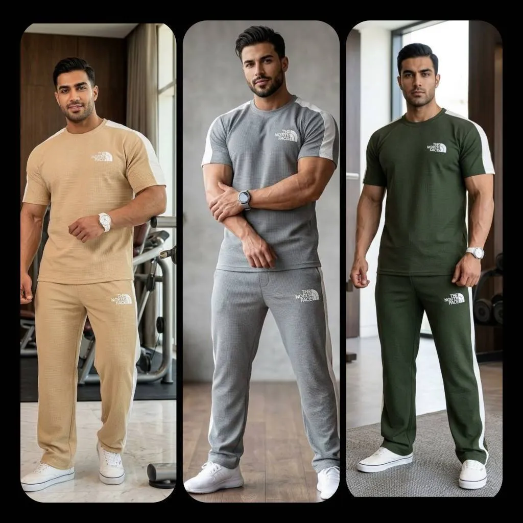 ست تیشرت شلوار مردانه جنس پارچه بیسکوییتی با کشسانی بالا و جیب کاربردی