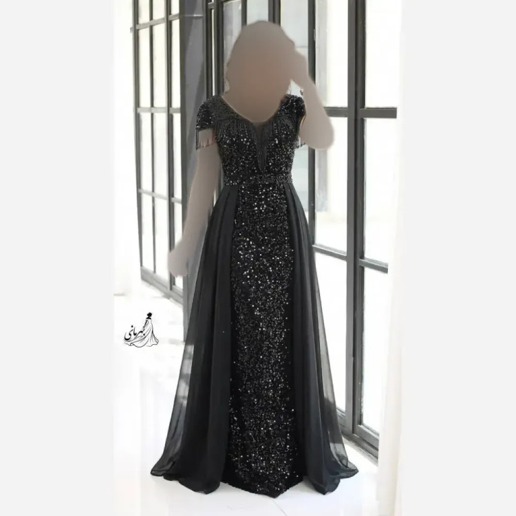پیراهن مجلسی زنانه ساتن تافته مدل لاله دامن پرچین کاپدار سایز 36 تا 52