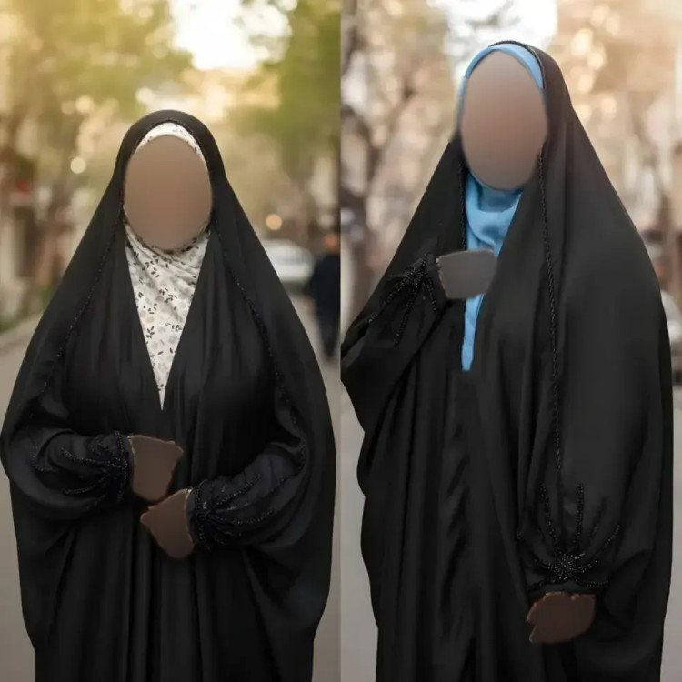 چادر جده آذرخش جنس کرپ حریرالاسود رنگ مشکی