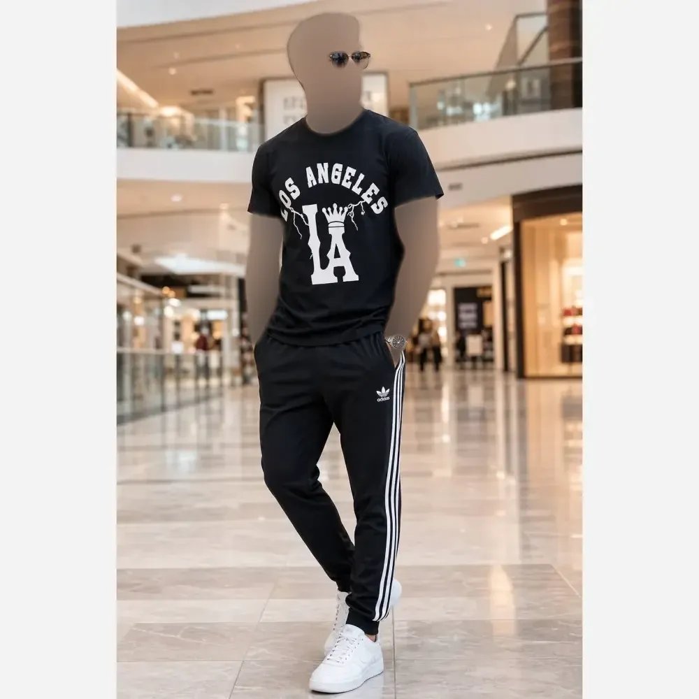 ست مردانه تیشرت پنبه سوپر و شلوار اسپان نخ اعلا طرح LV
