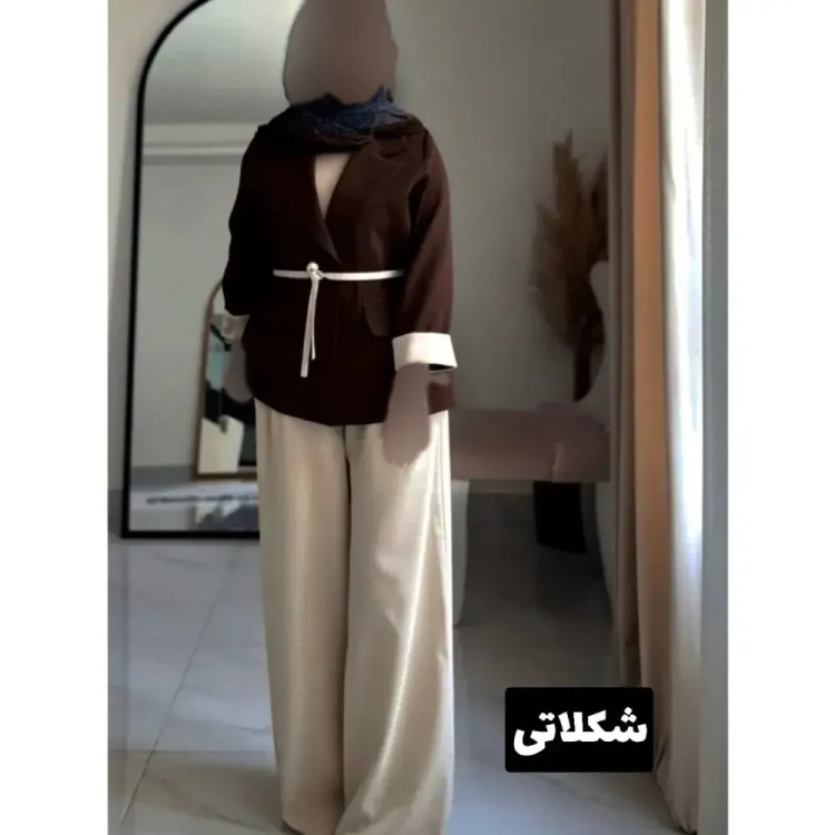 ست و شلوار زنانه مدل طنین جنس مازراتی سایز فری سایه تا 46