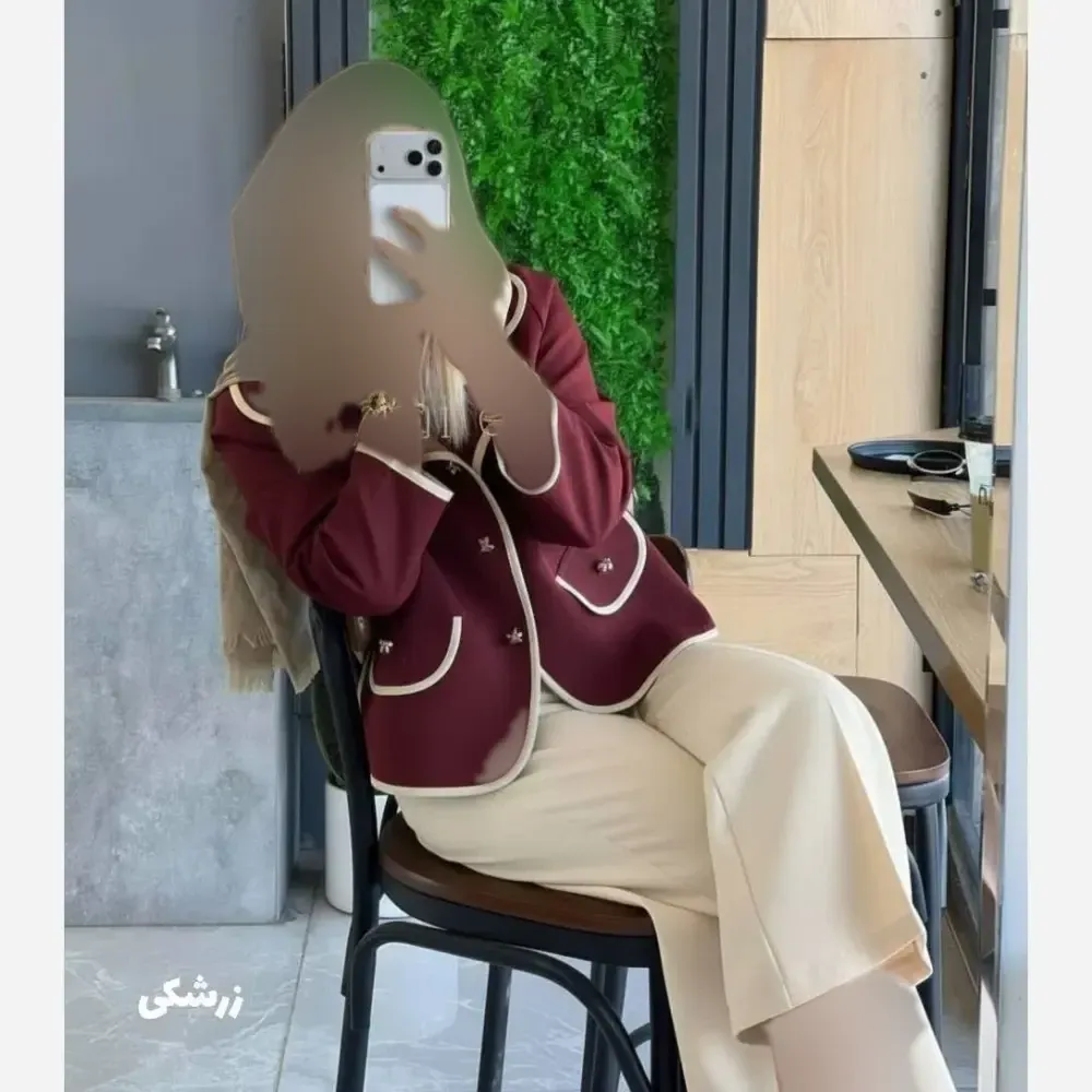مانتو کمر کش شانتون بلند دکمه دار جیب دار فری سایز