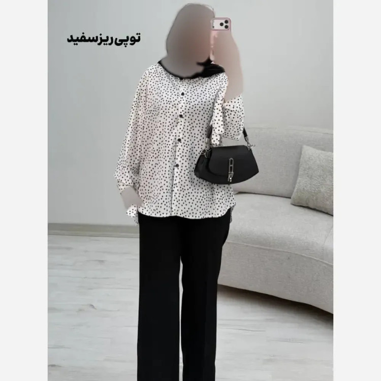 شومیز طرحدار چیچک جنس کرپ الیزه چاپی فری سایز