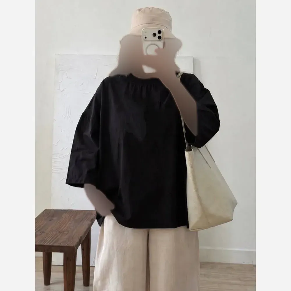 تیشرت باکسی ساده نخ پنبه اسپرت مشکی فری تا 50