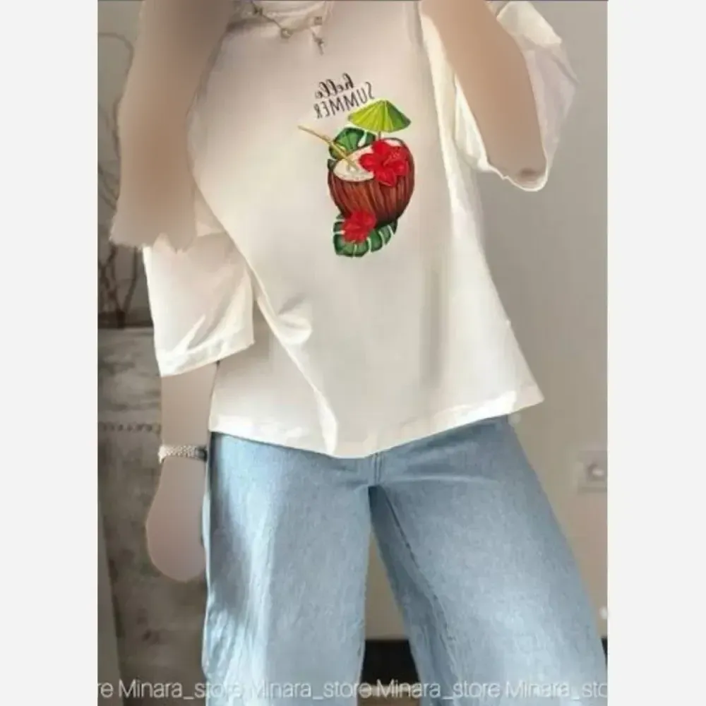 تیشرت باکسی هاوایی نخ پنبه کیفیت عالی فری تا 48