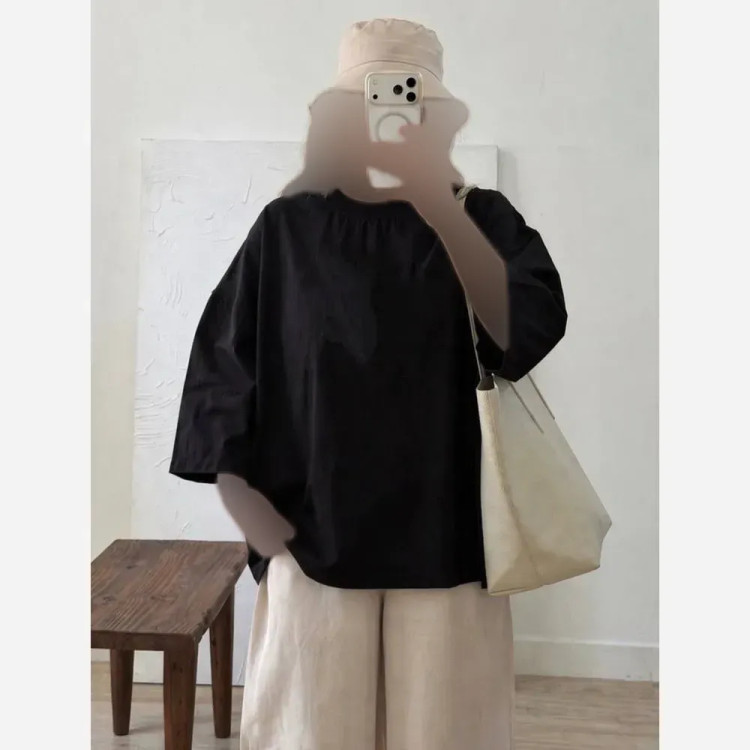 تیشرت باکسی ساده اسپرت نخ پنبه مشکی فری سایز تا 50