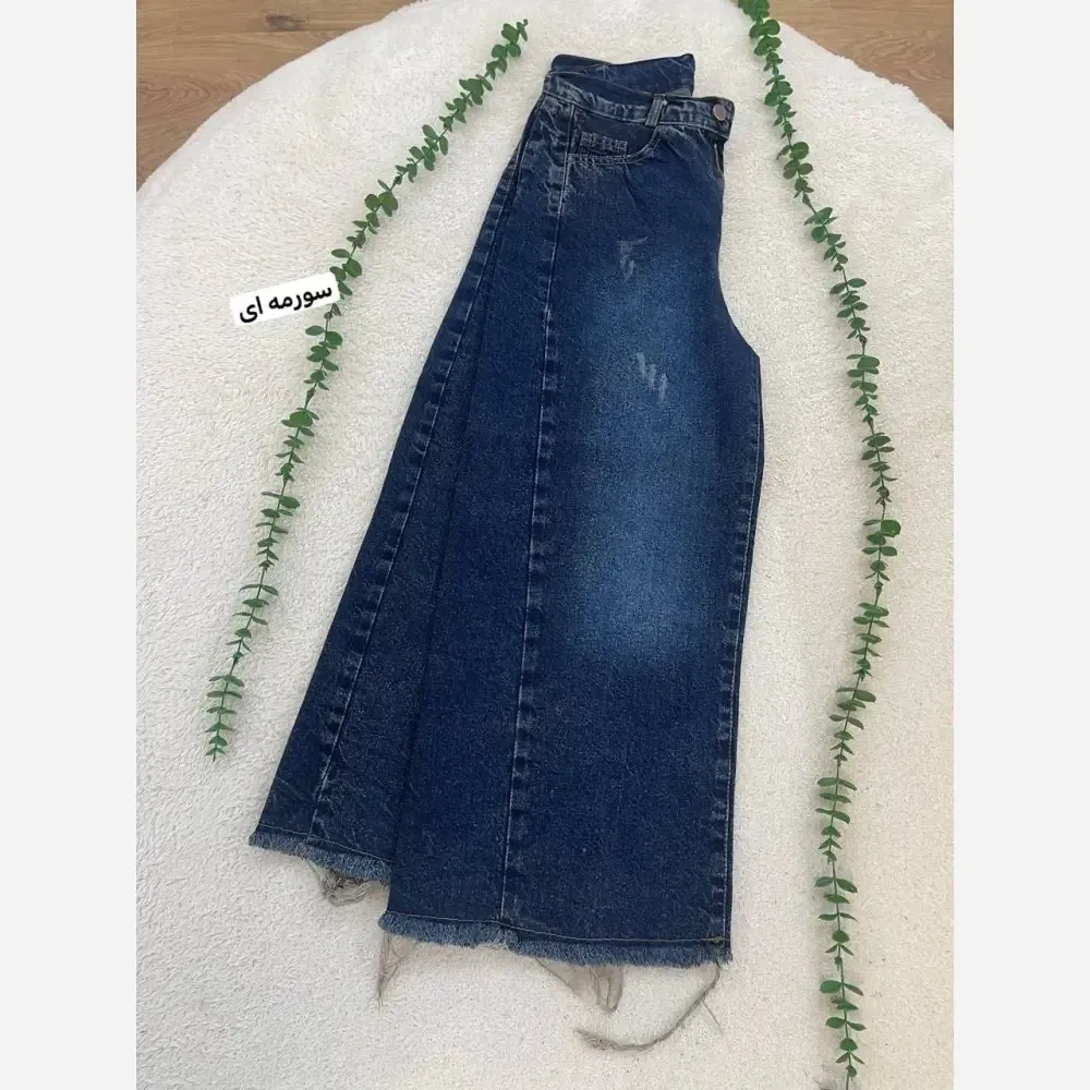 شلوار شافل واید جیرور جین ترک رنگ بندی ابی تیره ابی روشن سورمه ای سبز سایز 40 تا 48