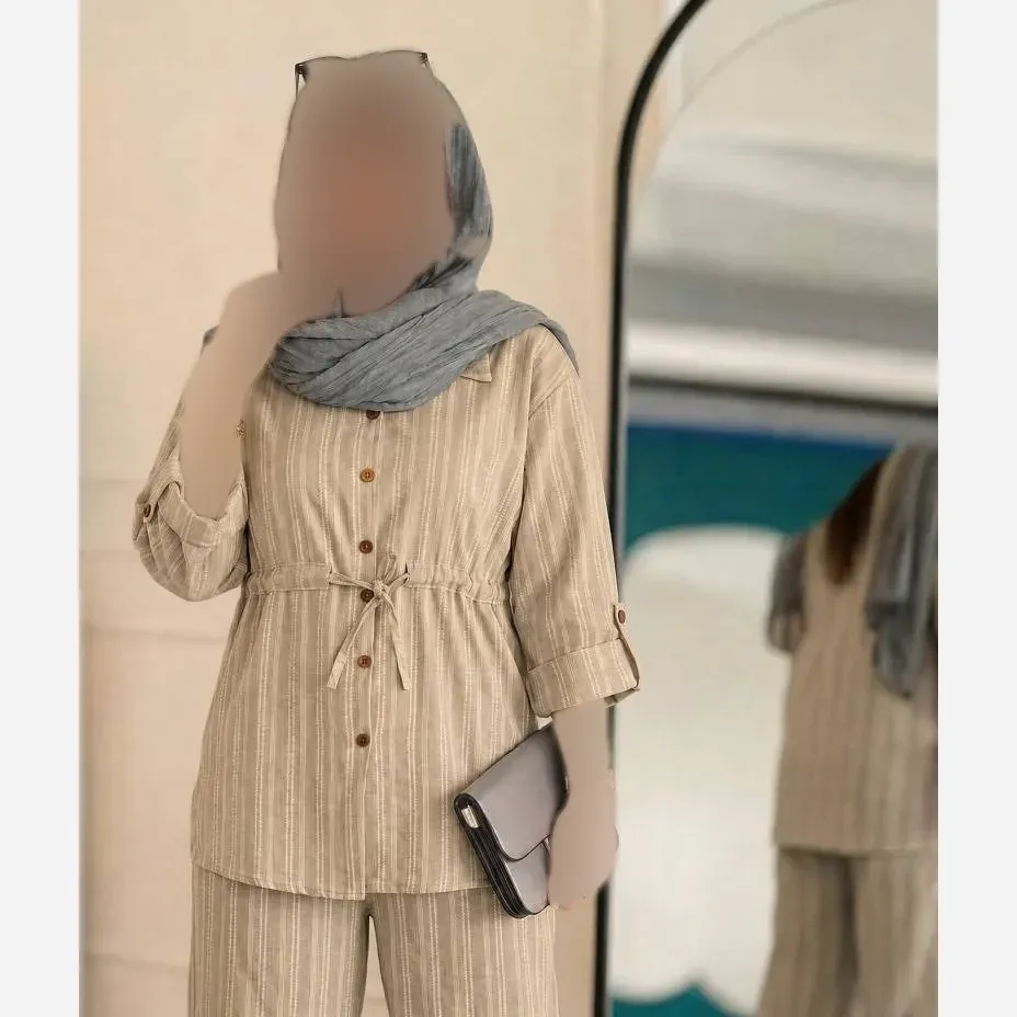 ست بلوز شلوار قواره دار زنانه جنس ویسکو الیزه فول کش سایز فری 38 تا 50