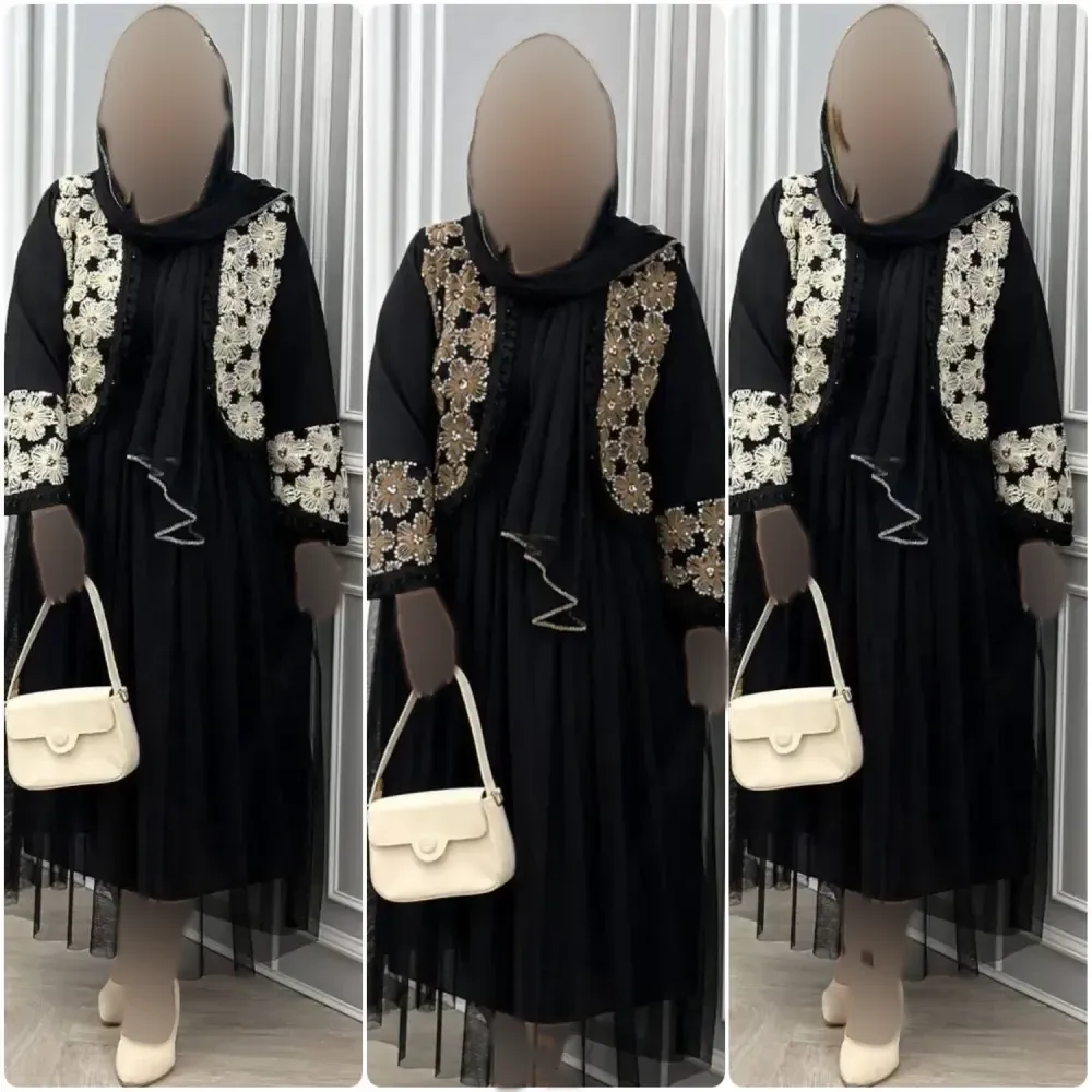 ست سه تیکه کت و دامن و شال مجلسی مدل روناک جنس مازراتی خرجکار هندی و تور رنگ موکا و کرم سایز فری 38 تا 46