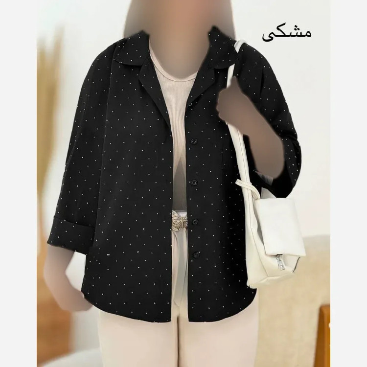 شومیز نگینی لاویز جنس الیزه درجه یک مشکی سایز فری 38 تا 46