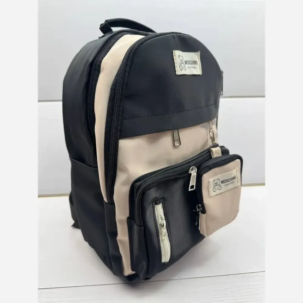 کوله پشتی زرین دیبا ضد آب با کیفیت عالی و سه زیپ و جای قمقمه اندازه 40*28 سانت مشکی کرم و تمام مشکی