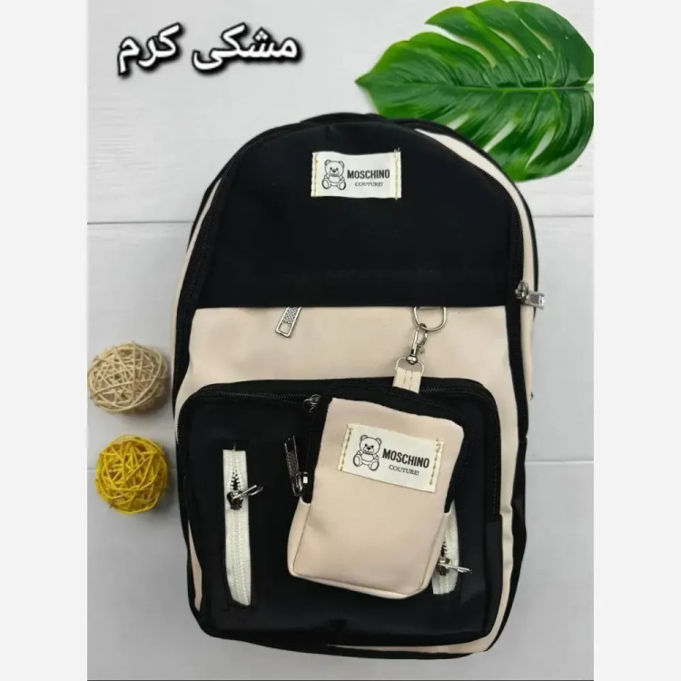 کوله پشتی زرین دیبا ضد آب با کیفیت عالی و سه زیپ و جای قمقمه اندازه 40*28 سانت مشکی کرم و تمام مشکی